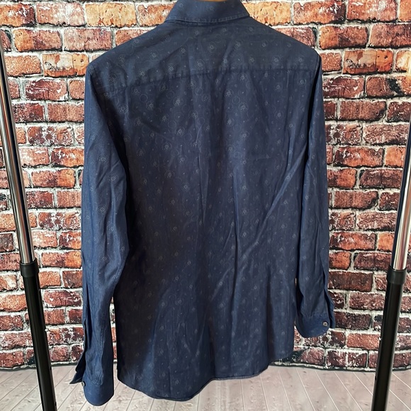 Ordean men’s small long sleeve button down shirt blue pattern soft wash - Picture 5 of 7